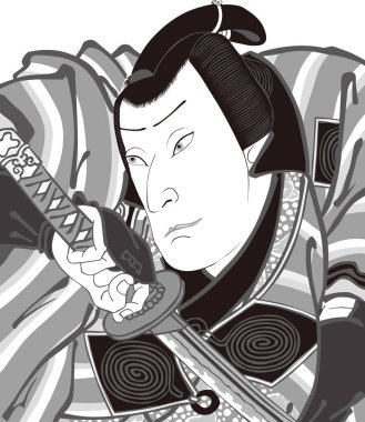 Ukiyoe bir kabuki oyuncusu 56 siyah beyaz