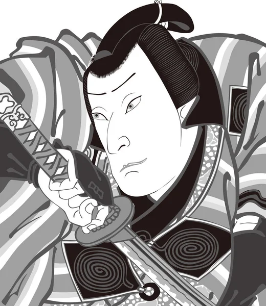 Ukiyoe Un actor kabuki 56 Blanco y negro — Vector de stock