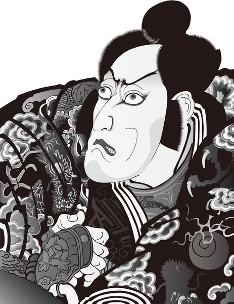 Ukiyo-e Kabuki aktor 57 Czarno-biały — Wektor stockowy