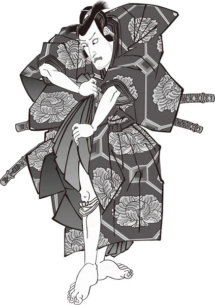 浮世絵歌舞伎役者黒と白 — ストックベクタ