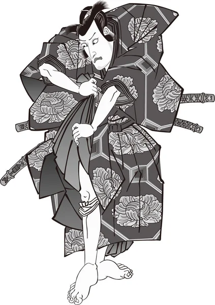 Ukiyo-e Kabuki acteur zwart-wit — Stockvector