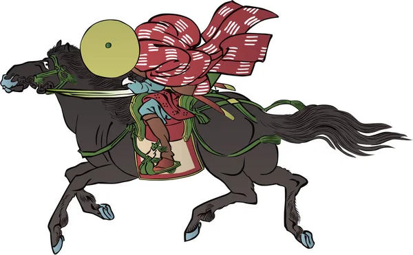 Ukiyo-e people on horses 2 — Stock Vector