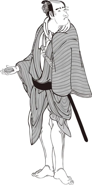 Ukiyo-e Townsman 64 Noir et blanc — Image vectorielle