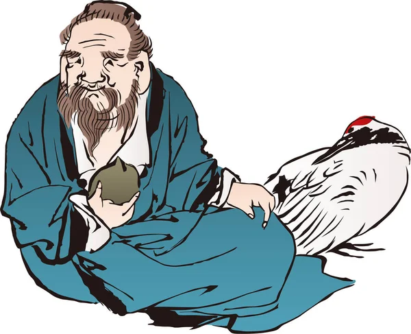 Ukiyo-e vieil homme et grue 1 — Image vectorielle