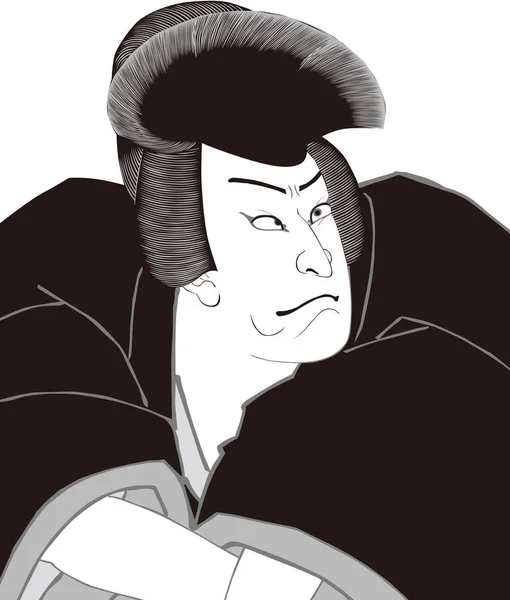 Ukiyo-e Kabuki Acteur 55 Noir et blanc — Image vectorielle