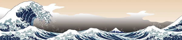 Au large des côtes de Kanagawa Shipless version longue — Image vectorielle