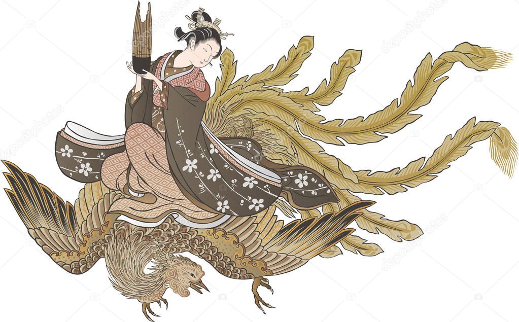 Ukiyo-e women and phoenix 2