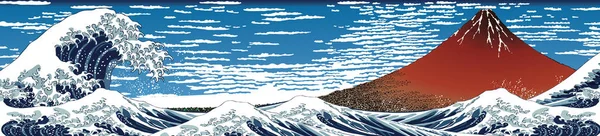 Хвилі біля узбережжя Канаґава і Кайфу Чистий довгий переклад — стоковий вектор
