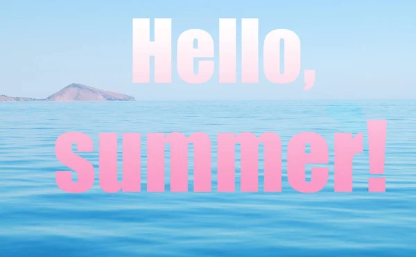 바다 풍경 그리고 안녕 여름 레터링입니다. 핑크와 파란색 콜라주. — 스톡 사진