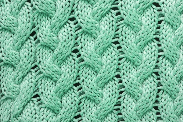 Trendy neo mint tissue clothes texture. Close up of sweater pattern — Stock Photo, Image