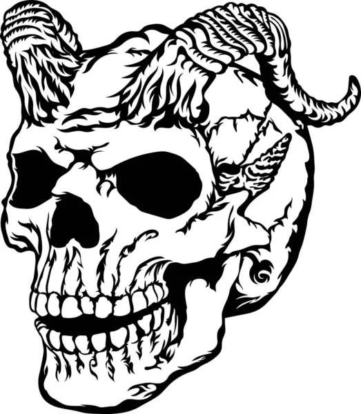 Horned Skull Vector Illustrationskull White Background — Stock Vector