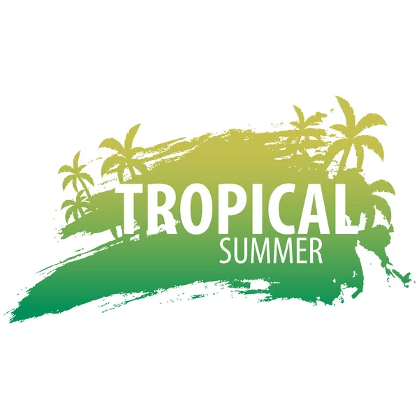 Sommar tropiska bakgrunden med palmer och solnedgången. Sommaren plakatet affisch flyer inbjudningskort. Sommartid. Vektorillustration. — Stock vektor