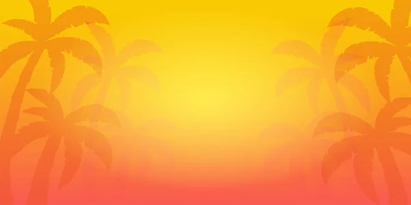Fondo tropical de verano con palmeras y puesta de sol. Tarjeta de invitación del cartel del cartel de verano. Hora de verano. Vector — Archivo Imágenes Vectoriales
