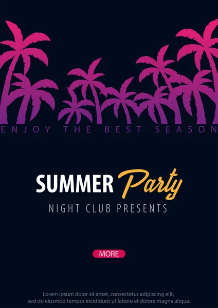Summer Party backgrounds with palms. Summer placard poster flyer invitation card. Summer time. Vector Illustration. — Stock Vector