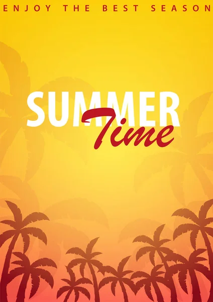Fond de l'heure d'été avec paumes. Plaque d'été affiche flyer carte d'invitation. L'heure d'été. Illustration vectorielle . — Image vectorielle