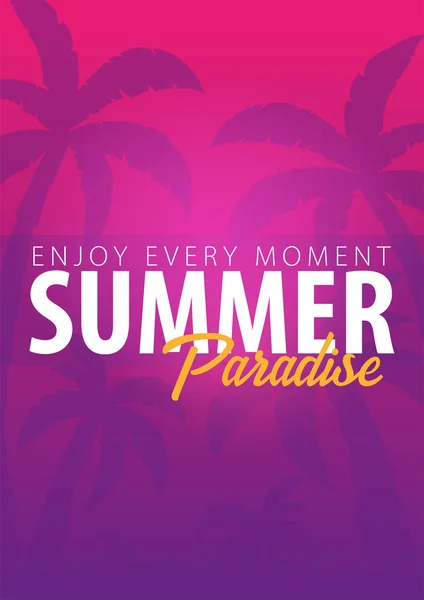 Sommarparadis tropiska bakgrunden med palmer och solnedgången. Sommaren plakatet affisch flyer inbjudningskort. Sommartid. Vektor — Stock vektor