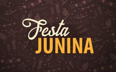 Festa Junina arka plan el ile doodle öğeleri çizmek. Brezilya veya Latin Amerika tatil. Vektör çizim.
