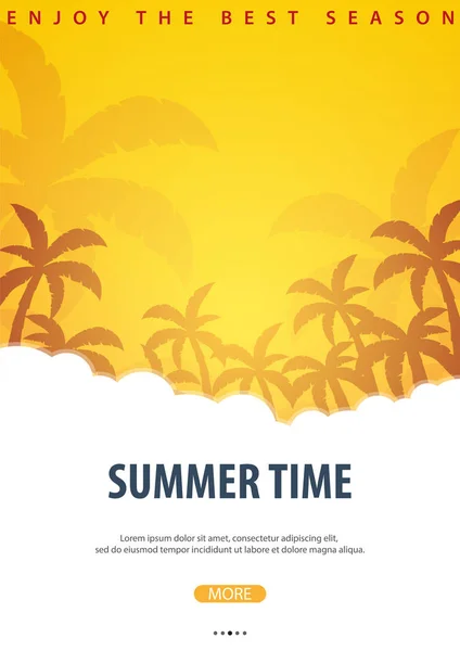 Summer Tropical background with palms. Summer placard poster flyer invitation card. Summer time. Vector Illustration. — Stock Vector