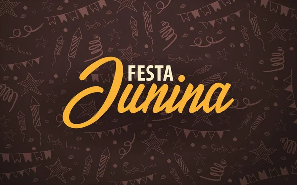 Fondo Festa Junina con elementos garabatos dibujados a mano. Fiesta de Brasil o América Latina. Ilustración vectorial . — Vector de stock