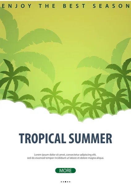 Sommar tropiska bakgrunden med handflatorna. Sommaren plakatet affisch flyer inbjudningskort. Sommartid. Vektorillustration. — Stock vektor
