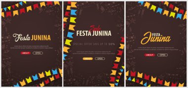 Festa Junina arka el ile dizi doodle öğeleri ve parti bayrakları çizin. Brezilya veya Latin Amerika tatil. Vektör
