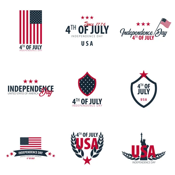 Conjunto de Emblemas del Cuatro de Julio. 4 de julio. Día de la Independencia de los Estados Unidos. Ilustración vectorial . — Vector de stock
