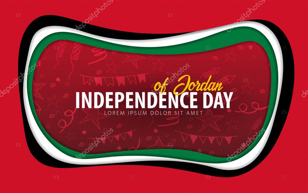 Jordan. Independence day greeting card. Paper cut style