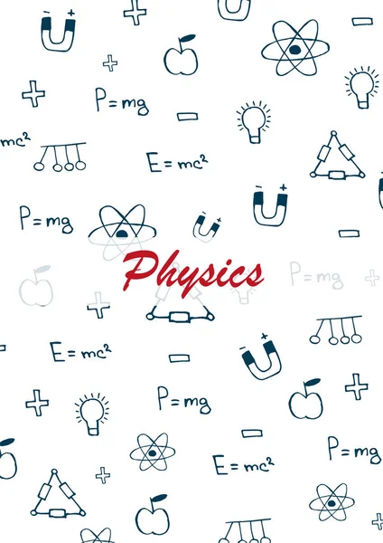 Physics School subject with hand-draw doodles. Education banner. Vector illustration. — Stock Vector