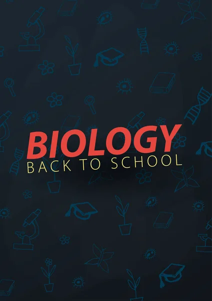 Curso de Biología con garabatos dibujados a mano. Banner de educación. Ilustración vectorial . — Vector de stock