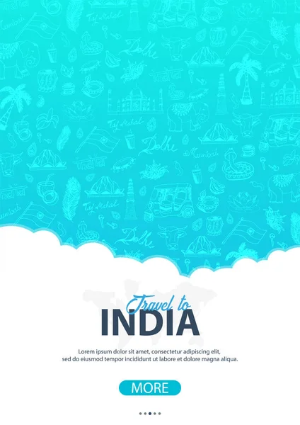 印度旅游横幅。印第安手画在背景上涂鸦。矢量插图. — 图库矢量图片