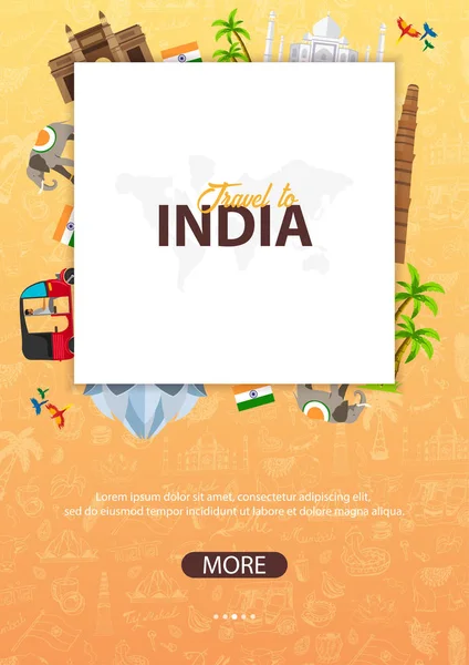 印度旅游横幅。印第安手画在背景上涂鸦。矢量插图. — 图库矢量图片