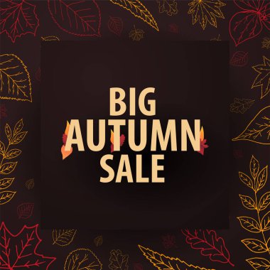 Sonbahar satış afiş ile-el çizmek doodle yaprakları üzerinde arka plan.