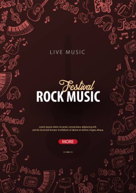 Rock müzik festivali. Açık hava. El ilanı tasarım şablonu ile el-çizmek özgeçmişlerine doodle.