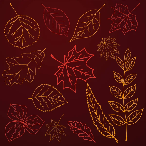 Осенний фон с рисованием листьев каракулей вручную . — стоковый вектор