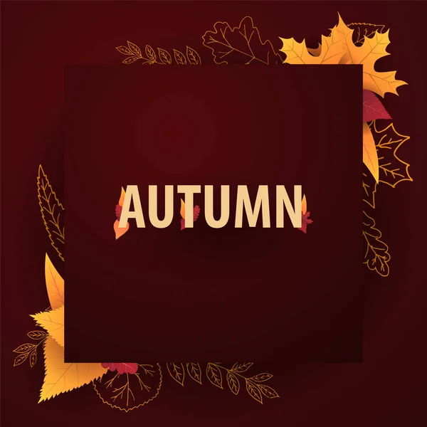 Banner de venta de otoño con hojas de garabato dibujadas a mano en el fondo . — Vector de stock