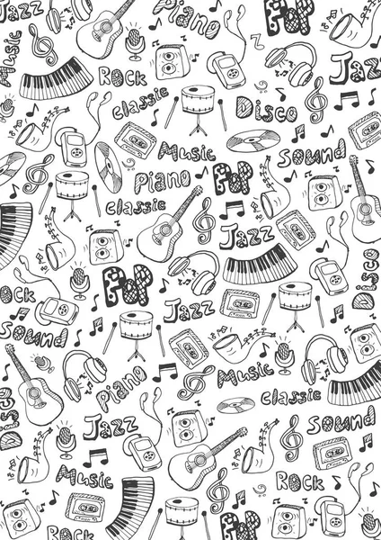 手描き落書きの要素と音楽の背景。ベクトル図. — ストックベクタ