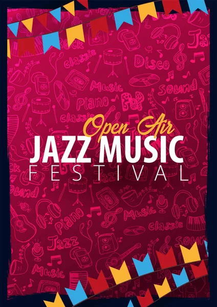 Festival de musique jazz. En plein air. Ensemble de modèles de conception Flyers avec gribouillage dessiné à la main sur le fond . — Image vectorielle