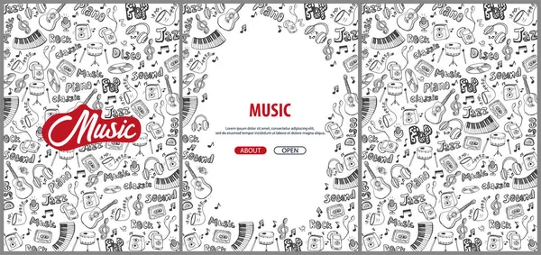 Set of Music backgrounds with hand-draw doodle elements. — Stock Vector