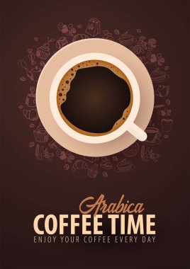 El-beraberlik doodle öğeleri arka plan üzerinde siyah kahve fincan. Kahve poster reklamları için.