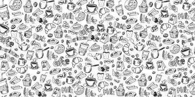 El çizimi elementli kahve arkaplanı.