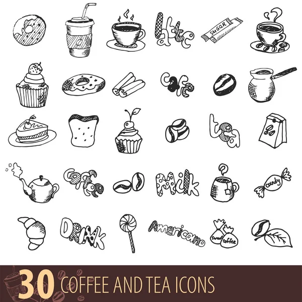 Caffè, caffetteria, elementi di caffetteria - minimale doodle web icon set. Illustrazione vettoriale . — Vettoriale Stock