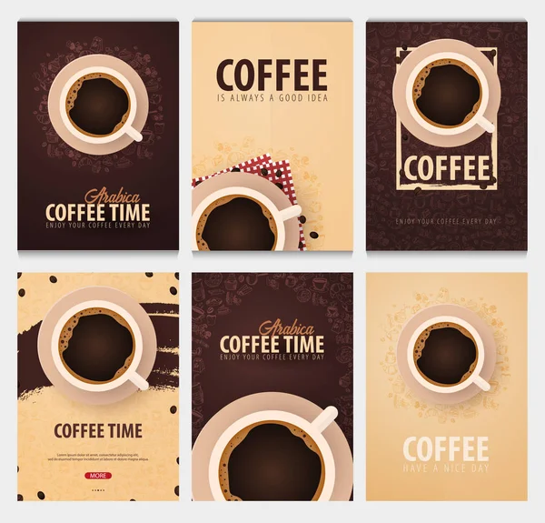 Taza de café negro con los elementos garabatos dibujar a mano en el fondo. Conjunto de afiches de café para anuncios . — Vector de stock