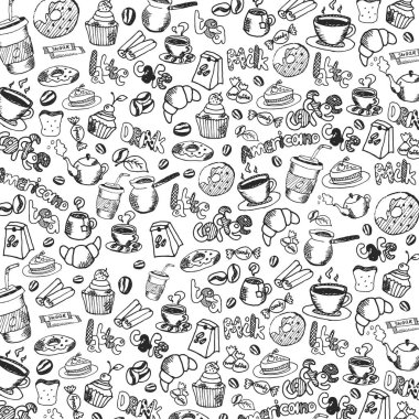 El çizimi elementli kahve arkaplanı.