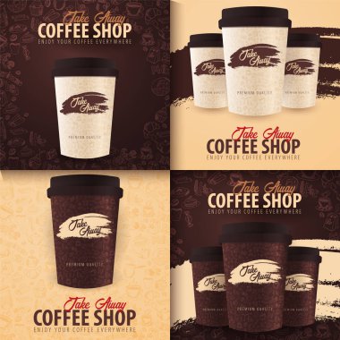 Kahve fincanı el berabere doodle öğeleri arka plan üzerine götürün. Kahve afiş reklamlar için kümesi.