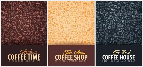 咖啡横幅与手绘涂鸦元素的背景。广告咖啡模板. — 图库矢量图片