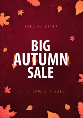 Sonbahar yaprakları satış veya promosyon posteri ve çerçeve belgesi veya web afiş alışveriş için arka plan. Vektör çizim şablonu.
