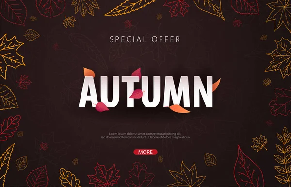 Herbst Hintergrund mit Blättern für den Einkauf Verkauf oder Promo-Poster und Rahmen Broschüre oder Web-Banner. Vorlage zur Vektorillustration. — Stockvektor