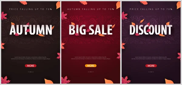 Set von Herbst-Hintergründe mit Blättern für den Einkauf Verkauf, Promo-Poster und Frame-Broschüre, Web-Banner. Vorlage zur Vektorillustration. — Stockvektor
