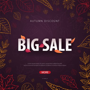 Sonbahar yaprakları satış veya promosyon posteri ve çerçeve belgesi veya web afiş alışveriş için arka plan. Vektör çizim şablonu.