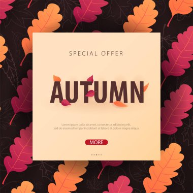 Sonbahar yaprakları satış veya promosyon posteri ve çerçeve belgesi veya web afiş alışveriş için arka plan. Vektör çizim şablonu.